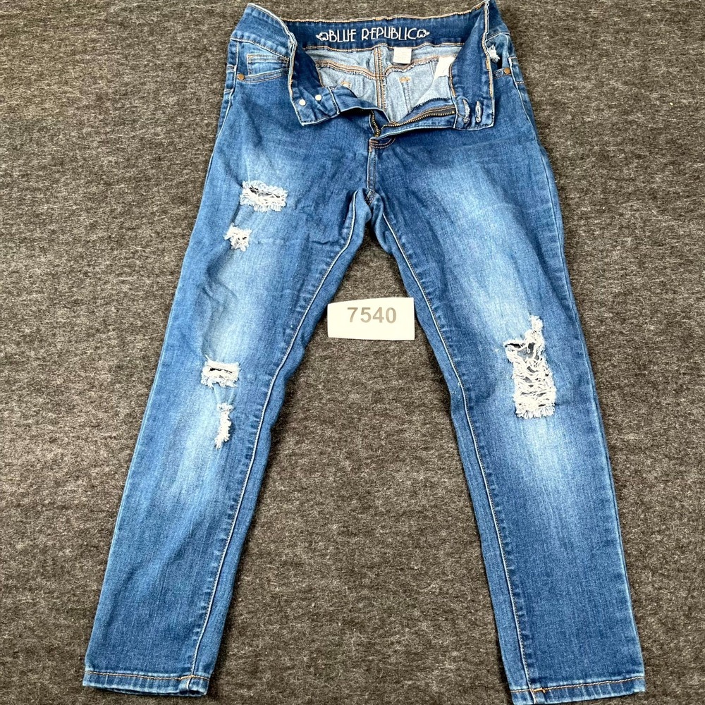 Blue Republic Jeans Womens 15 Blue Denim Medium Wash Cotton Stretch Distressed